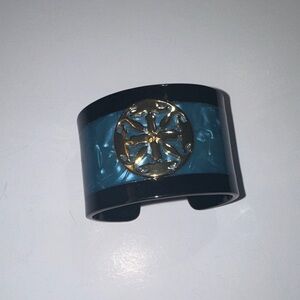 Rustic Cuff Blue and Gold Bracelet